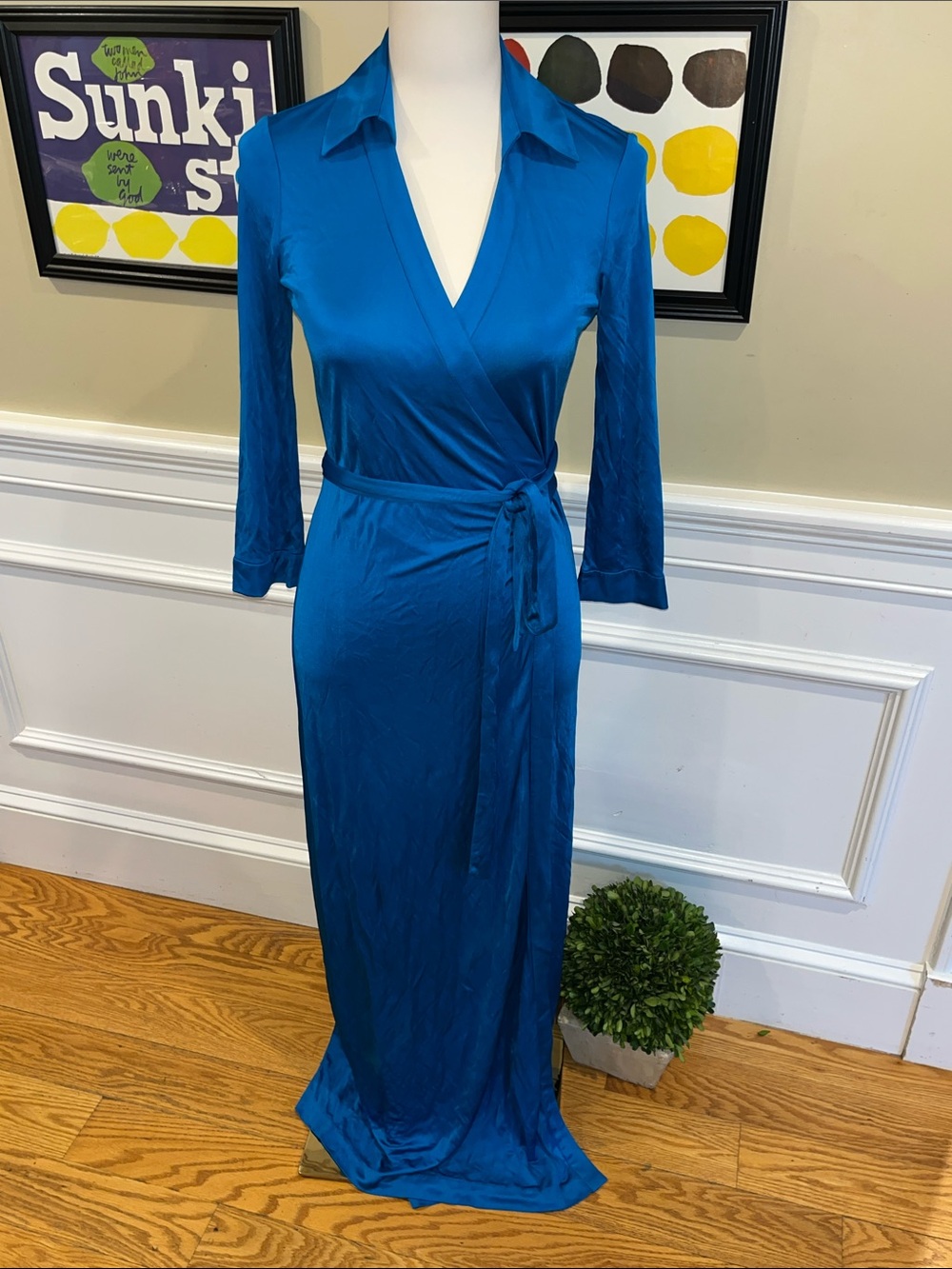 DVF Dark Teal Abigail Wrap Maxi Dress
